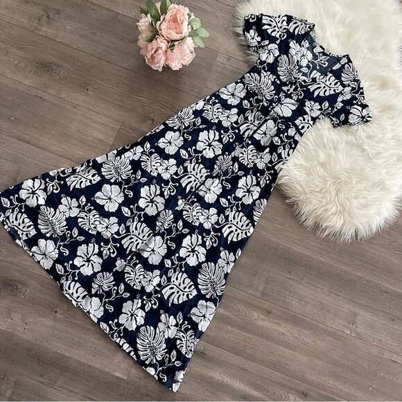 New Roxy Ocean Echo Navy Tropical Floral Button Down Maxi Dress - Picture 2 of 7